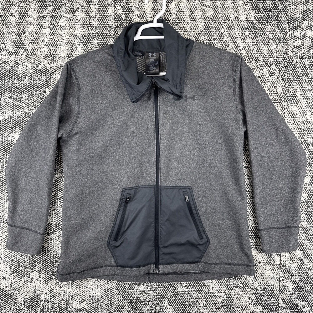 Under Armour Men's Large Cold Gear Fleece Jacket Full Zip‎ Gray Long Sleeve